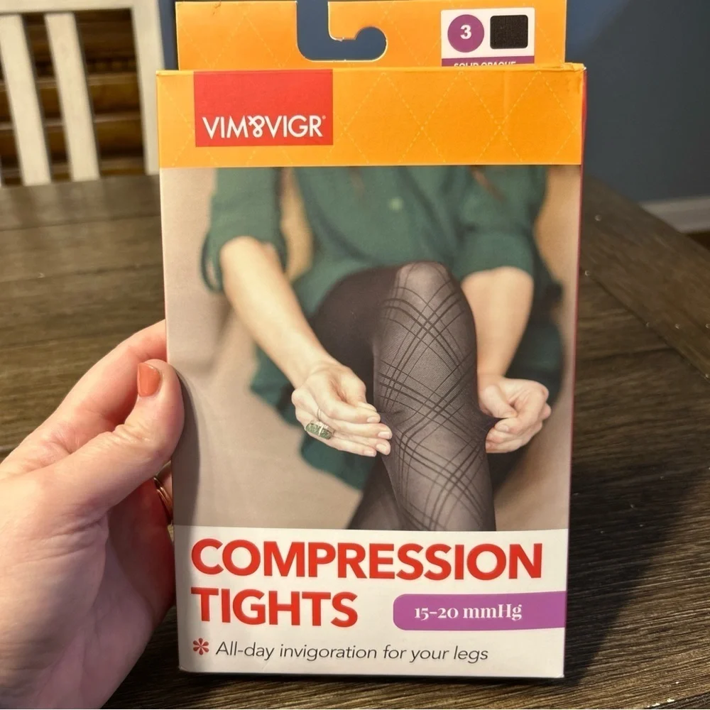 VIM&VIGR Solid Black Opaque Cotton 15-20 mmHg Compression Tights Size 3